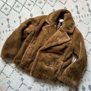 Vince Double Breasted Plush Jacket In Brown